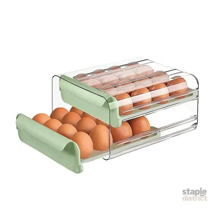 Double Layer Green Egg Storage Carton Drawer Fridge Organizer for Kitchen Use - Home & Garden > Kitchenware > Food