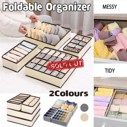 Drawer Organizer Set Foldable Storage Box Divider for Bra Underwear Closet 4pcs - Beige - Baby & Kids > Kid’s Furniture