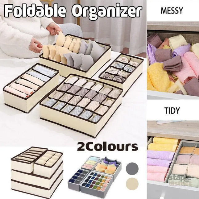 Drawer Organizer Set Foldable Storage Box Divider for Bra Underwear Closet 4pcs - Grey - Baby & Kids > Kid’s Furniture