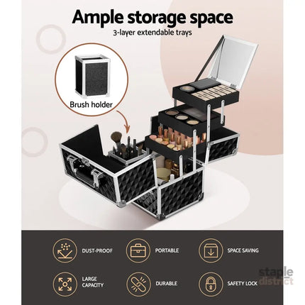 Embellir Makeup Case Beauty Organiser Bag Travel Large Cosmetic Storage Portable - Health & Beauty > Cosmetic Storage >