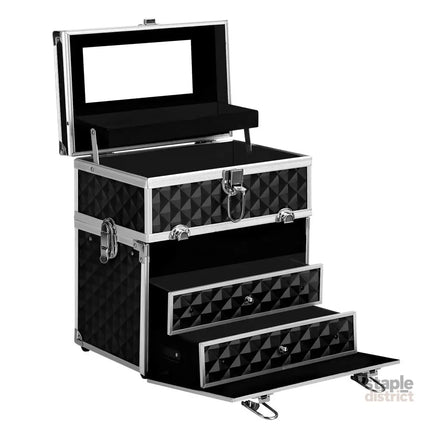 Embellir Portable Cosmetic Beauty Makeup Carry Case with Mirror - Diamond Black - Health & Beauty > Cosmetic Storage >