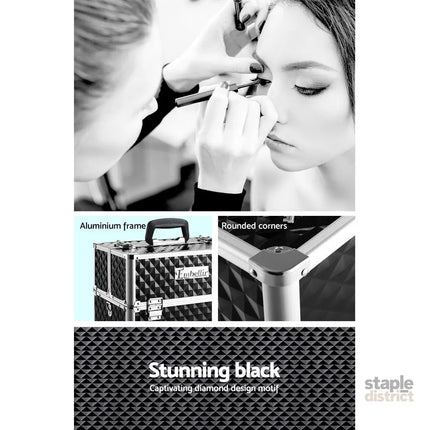 Embellir Portable Cosmetic Beauty Makeup Case - Diamond Black - Health & Beauty > Cosmetic Storage > Cosmetic &