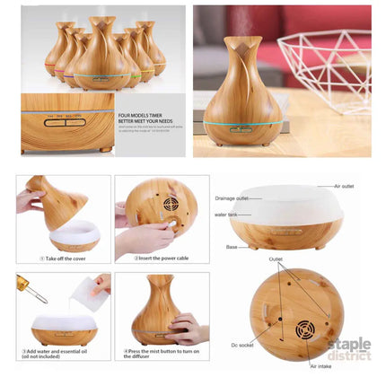 Essential Oil Aroma Diffuser Tulip Light Wood -Ultrasonic Mist Humidifier - Appliances > Aroma Diffusers & Humidifiers