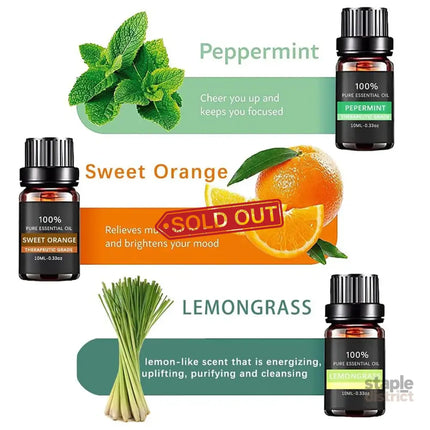 Essential Oil Set 6 Bottles Plant Aromatherapy Oils Natural Scent for Diffuser - Appliances > Aroma Diffusers &