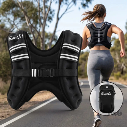Everfit 3kg Weighted Vest Men Women Reflective Running Vest with Armband Pouch - Sports & Fitness > Exercise Gym &