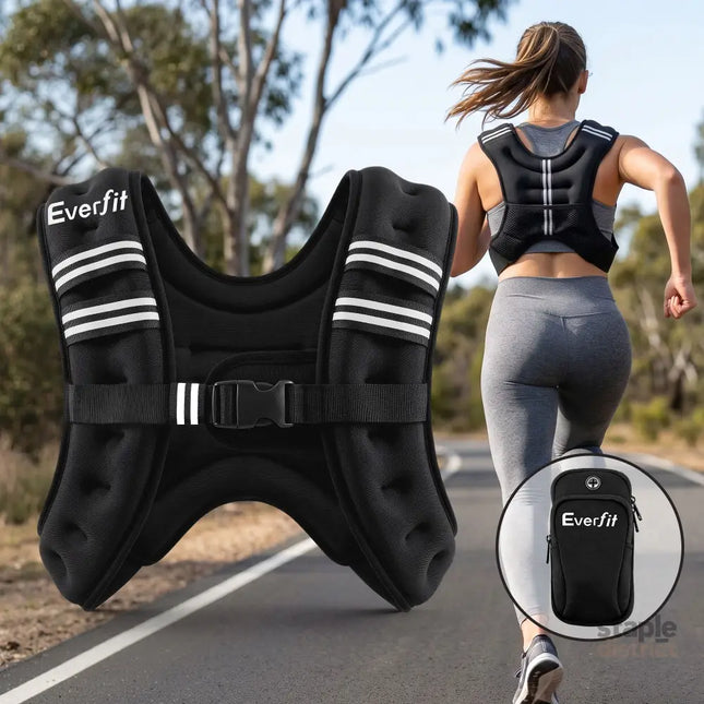 Everfit 3kg Weighted Vest Men Women Reflective Running Vest with Armband Pouch - Sports & Fitness > Exercise Gym &
