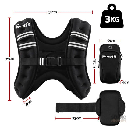 Everfit 3kg Weighted Vest Men Women Reflective Running Vest with Armband Pouch - Sports & Fitness > Exercise Gym &