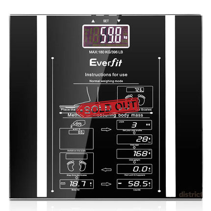 Everfit Body Fat Bathroom Scale Weighing Water Body Fat Gym 180KG - Home & Garden > Scales > Bathroom Scales