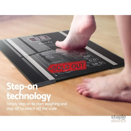 Everfit Body Fat Bathroom Scale Weighing Water Body Fat Gym 180KG - Home & Garden > Scales > Bathroom Scales