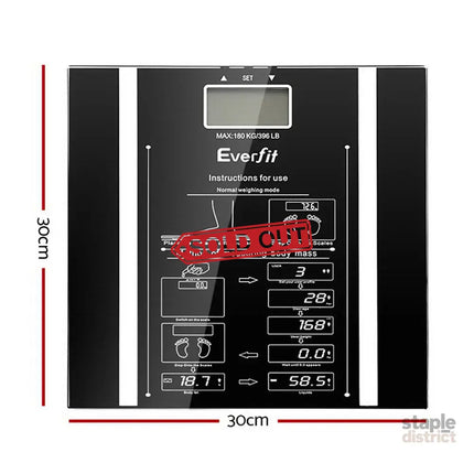 Everfit Body Fat Bathroom Scale Weighing Water Body Fat Gym 180KG - Home & Garden > Scales > Bathroom Scales