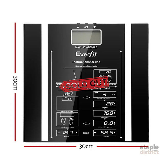 Everfit Body Fat Bathroom Scale Weighing Water Body Fat Gym 180KG - Home & Garden > Scales > Bathroom Scales