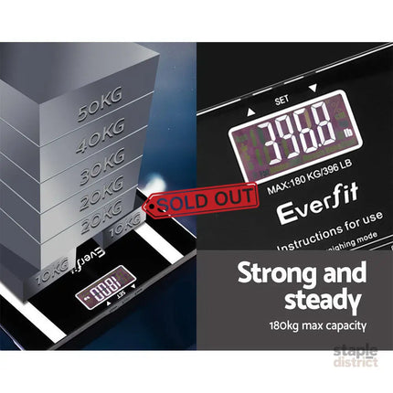 Everfit Body Fat Bathroom Scale Weighing Water Body Fat Gym 180KG - Home & Garden > Scales > Bathroom Scales