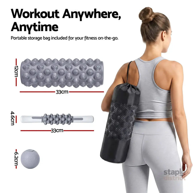 Everfit Foam Roller Set 3-in-1 with Targeted Recovery Muscle Roller Stick & Deep Tissue Massage Ball Heavy Duty 150KG