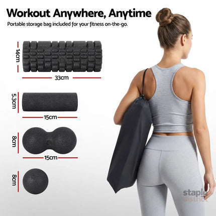 Everfit Foam Roller Set 4 in 1 Grid High Density Massager for Deep Tissue Trigger Point Myofascial Release Back Pain