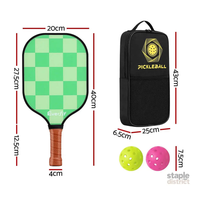 Everfit Pickleball Paddle Set Fiberglass with Balls Bag Tournament Kit 2PCS Pickle Balls Rackets - Baby & Kids > Baby &