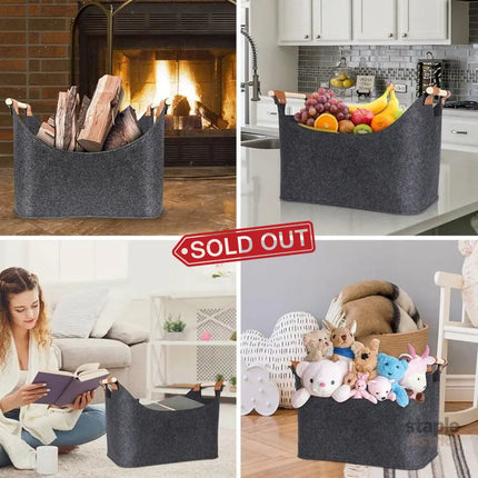 Felt Firewood Storage Basket Tote Bag Large Felt Basket for Firewood Wood Holder - Baby & Kids > Kid’s Furniture > Toy