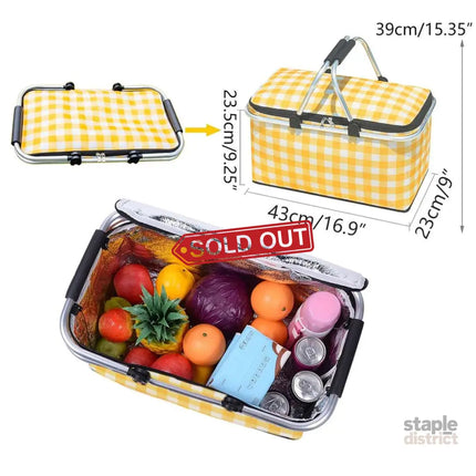 Foldable Picnic Basket Outdoor Camping Carrying Basket Portable Food Storage - Green - Outdoor Recreation > Iceboxes &