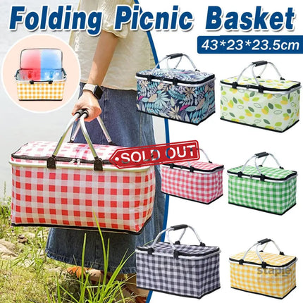 Foldable Picnic Basket Outdoor Camping Carrying Basket Portable Food Storage - Green - Outdoor Recreation > Iceboxes &
