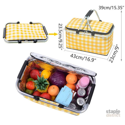 Foldable Picnic Basket Outdoor Camping Carrying Basket Portable Food Storage - Greenery - Outdoor Recreation > Iceboxes