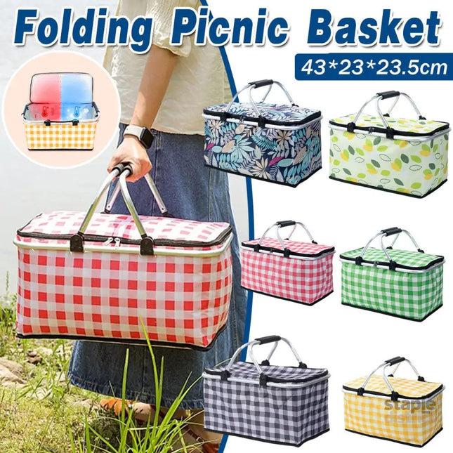 Foldable Picnic Basket Outdoor Camping Carrying Basket Portable Food Storage - Greenery - Outdoor Recreation > Iceboxes