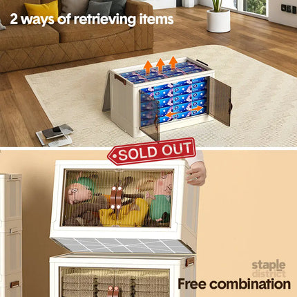 Foldable Storage Cabinet Stackable Bins Household Plastic Closet Multi-purpose Organizer Doors and Top Lid 2 Way