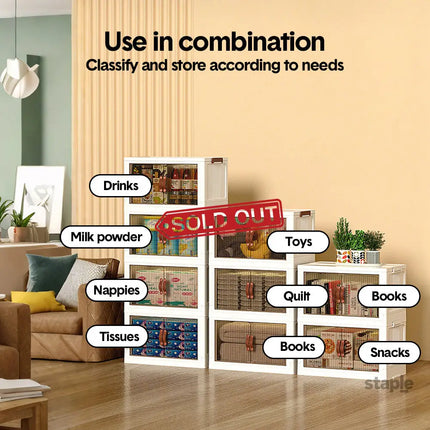 Foldable Storage Cabinet Stackable Bins Household Plastic Closet Multi-purpose Organizer Doors and Top Lid 2 Way