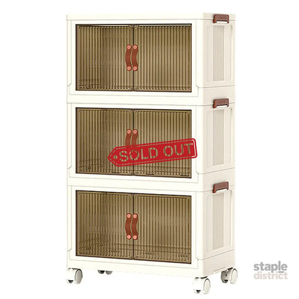 Foldable Storage Cabinet Stackable Bins Household Plastic Closet Multi-purpose Organizer Doors and Top Lid 2 Way