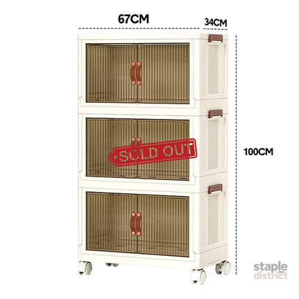 Foldable Storage Cabinet Stackable Bins Household Plastic Closet Multi-purpose Organizer Doors and Top Lid 2 Way