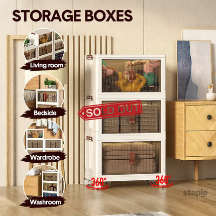 Foldable Storage Cabinet Stackable Bins Household Plastic Closet Multi-purpose Organizer Doors and Top Lid 2 Way
