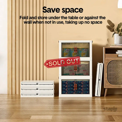 Foldable Storage Cabinet Stackable Bins Household Plastic Closet Multi-purpose Organizer Doors and Top Lid 2 Way