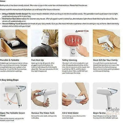 Foldable Travel Handheld Steamer for Garments Clothes Fabric Home Iron - Appliances > Washers Dryers & Irons > Irons &