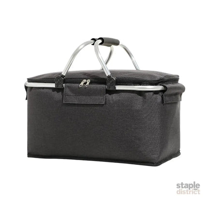 Folding Picnic Basket Insulated Cooler Bag Portable Outdoor Grocery Storage - Grey - Outdoor Recreation > Iceboxes &