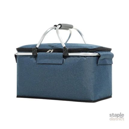 Folding Picnic Basket Insulated Cooler Bag Portable Outdoor Grocery Storage - Grey - Outdoor Recreation > Iceboxes &
