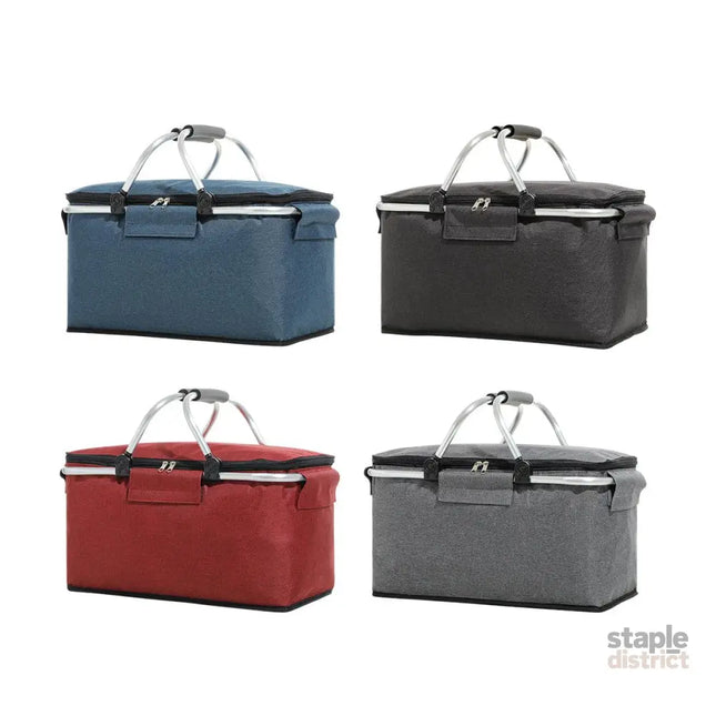 Folding Picnic Basket Insulated Cooler Bag Portable Outdoor Grocery Storage - Grey - Outdoor Recreation > Iceboxes &