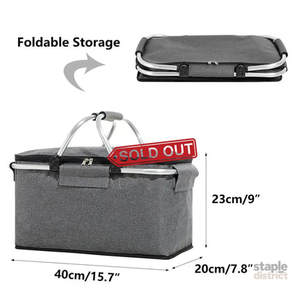 Folding Picnic Basket Insulated Cooler Bag Portable Outdoor Grocery Storage - Navy - Outdoor Recreation > Iceboxes &