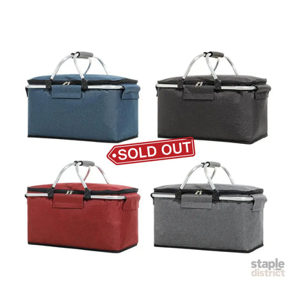Folding Picnic Basket Insulated Cooler Bag Portable Outdoor Grocery Storage - Navy - Outdoor Recreation > Iceboxes &