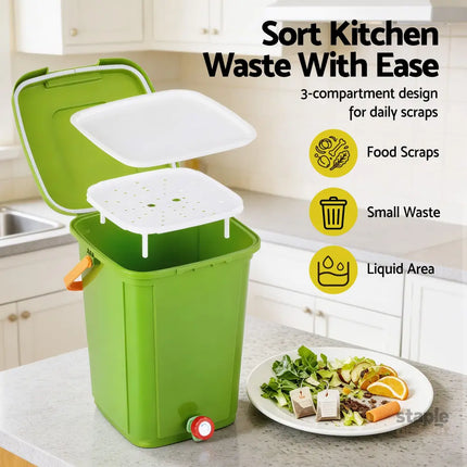 Gardeon 20L Kitchen Compost Bin Food Waste Caddy Drain Tap Green - Home & Garden > Garden Tools > Gardening Accessories