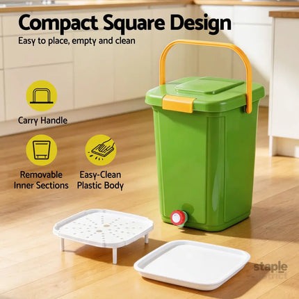 Gardeon 20L Kitchen Compost Bin Food Waste Caddy Drain Tap Green - Home & Garden > Garden Tools > Gardening Accessories