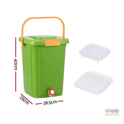 Gardeon 20L Kitchen Compost Bin Food Waste Caddy Drain Tap Green - Home & Garden > Garden Tools > Gardening Accessories
