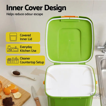 Gardeon 20L Kitchen Compost Bin Food Waste Caddy Drain Tap Green - Home & Garden > Garden Tools > Gardening Accessories