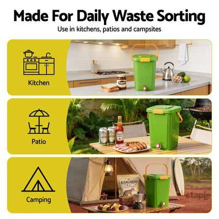 Gardeon 20L Kitchen Compost Bin Food Waste Caddy Drain Tap Green - Home & Garden > Garden Tools > Gardening Accessories