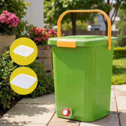 Gardeon 20L Kitchen Compost Bin Food Waste Caddy Drain Tap Green - Home & Garden > Garden Tools > Gardening Accessories