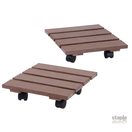 Gardeon 2PC Plant Carts HDPE Plant Caddy With Lockable Wheels Rolling Brown - Home & Garden > Garden Beds > Garden Beds