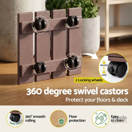 Gardeon 2PC Plant Carts HDPE Plant Caddy With Lockable Wheels Rolling Brown - Home & Garden > Garden Beds > Garden Beds