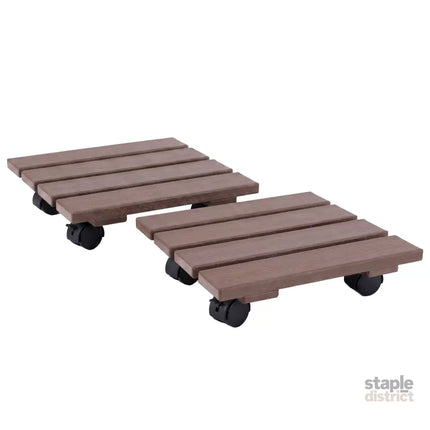 Gardeon 2PC Plant Carts HDPE Plant Caddy With Lockable Wheels Rolling Brown - Home & Garden > Garden Beds > Garden Beds