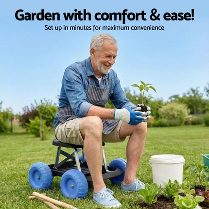 Gardeon Garden Cart Seat with Wheels Rolling Work Stool with Tool Storage Tray 440lbs (200kg) Heavy Duty Capacity