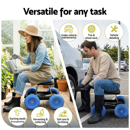 Gardeon Garden Cart Seat with Wheels Rolling Work Stool with Tool Storage Tray 440lbs (200kg) Heavy Duty Capacity