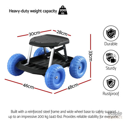 Gardeon Garden Cart Seat with Wheels Rolling Work Stool with Tool Storage Tray 440lbs (200kg) Heavy Duty Capacity