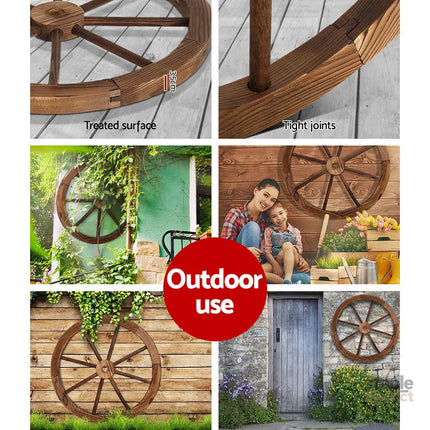 Gardeon Garden Decor Outdoor Ornament 2X Wooden Wagon Wheel - Home & Garden > Decor > Garden Ornaments