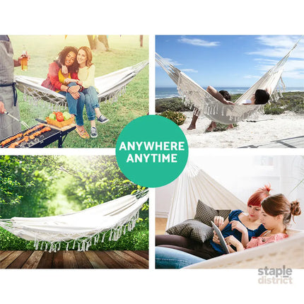 Gardeon Hammock Bed Rope Tassel Outdoor Hammocks Chair Camping - Home & Garden > Hammocks > Hammocks & Accessories